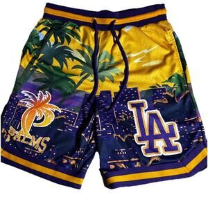 Rebel Vengeance LA Lakers Mesh Basketball Shorts Men’s Small Purple Gold